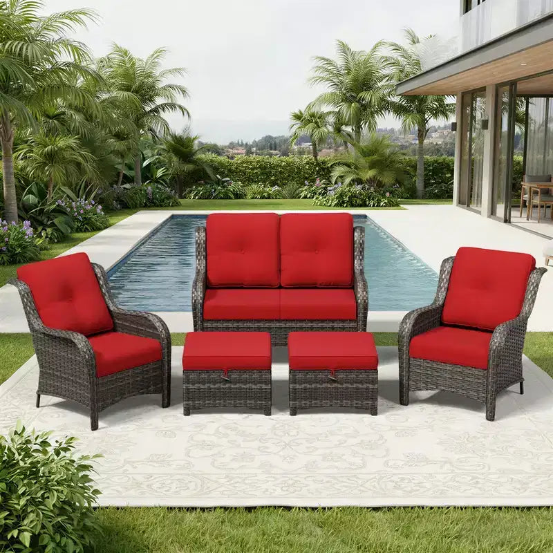 UPTIOT All-Weather Olefin Wicker Sofa Set with Multi-Functional Ottomans