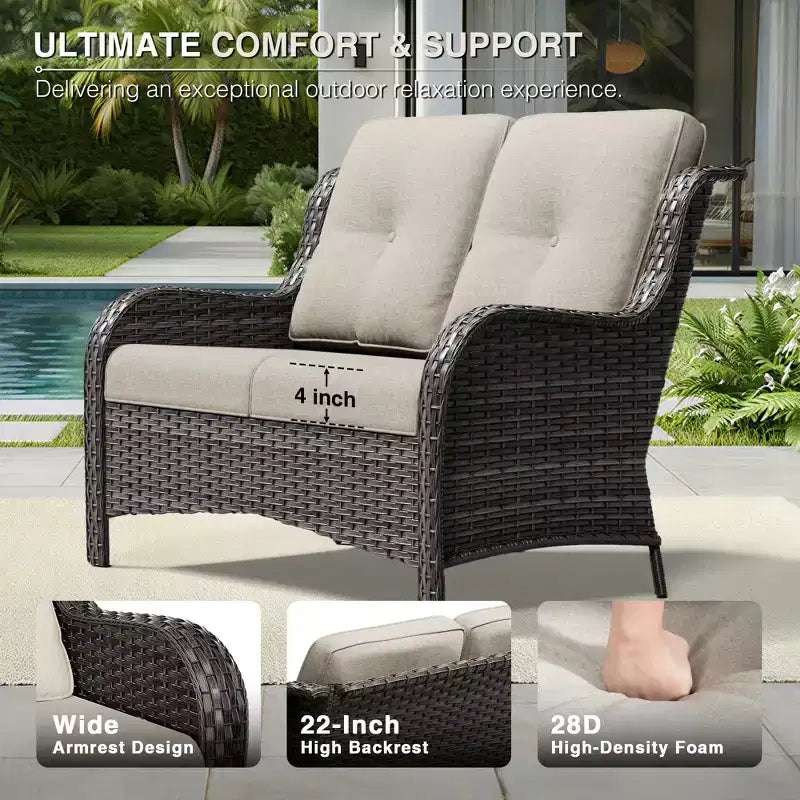 UPTIOT All-Weather Olefin Wicker Sofa Set with Multi-Functional Ottomans