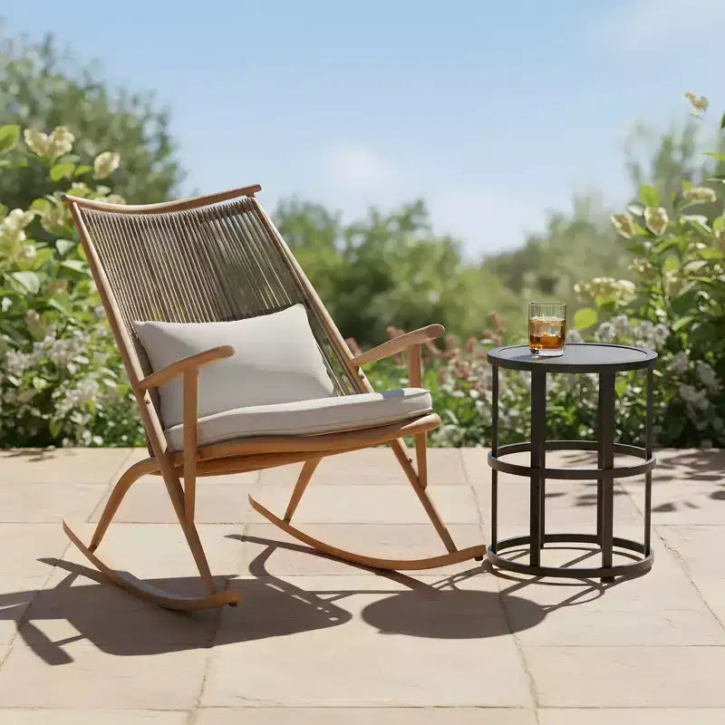 Christopher Knight Home Hannelore 2 Piece Outdoor Rattan Rocking Chair with Ceramic Tile End Table