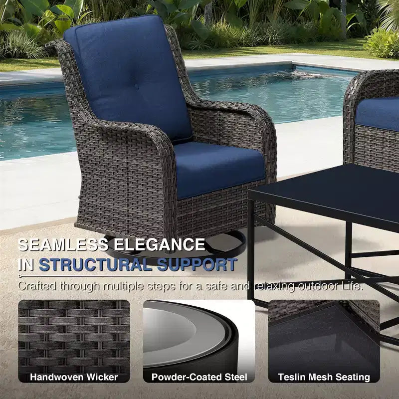 UPTIOT Outdoor Swivel Chairs & Ottomans Set: 2 Rotating Chairs + 2 Multi-Functional Ottomans