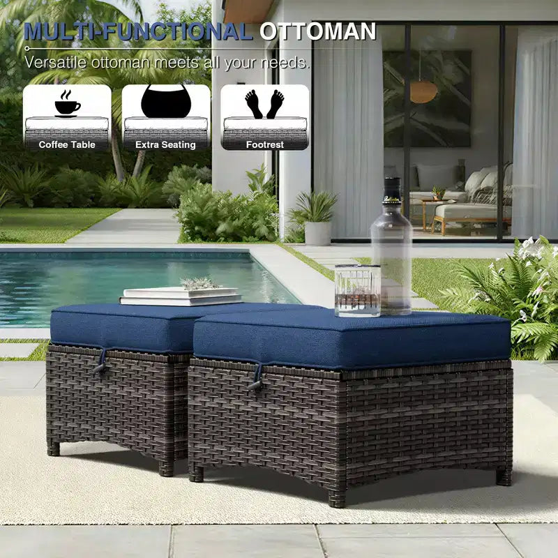 UPTIOT Outdoor Swivel Chairs & Ottomans Set: 2 Rotating Chairs + 2 Multi-Functional Ottomans