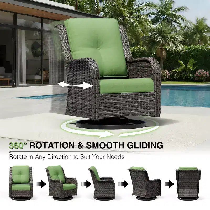 UPTIOT Outdoor Swivel Chairs & Ottomans Set: 2 Rotating Chairs + 2 Multi-Functional Ottomans