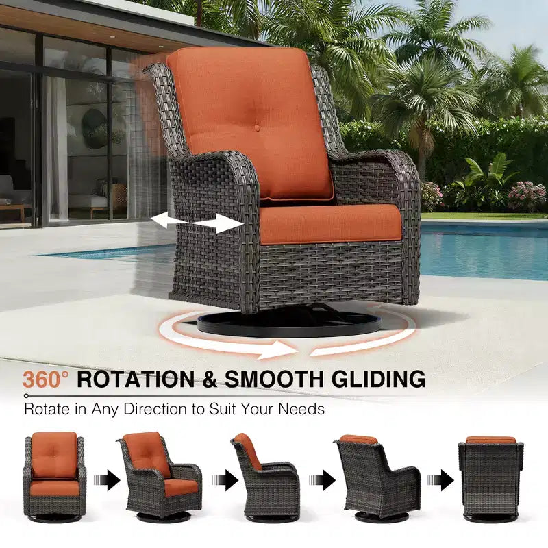 UPTIOT Outdoor Swivel Chairs & Ottomans Set: 2 Rotating Chairs + 2 Multi-Functional Ottomans