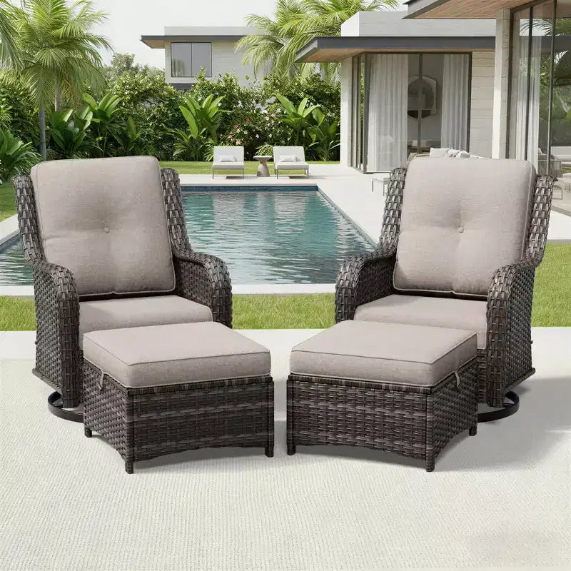 UPTIOT Outdoor Swivel Chairs & Ottomans Set: 2 Rotating Chairs + 2 Multi-Functional Ottomans