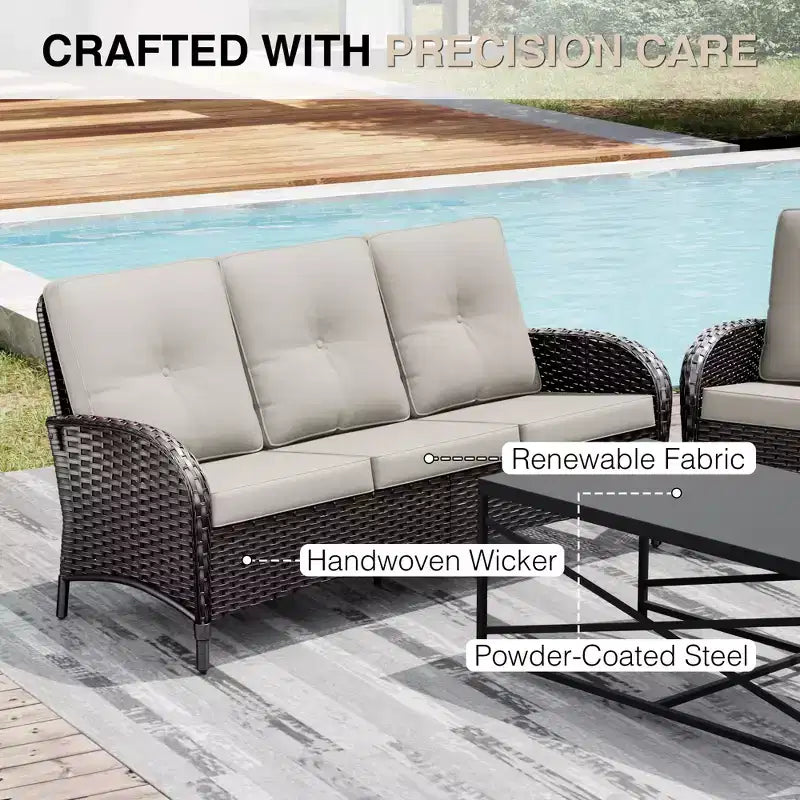 UPTIOT Modular Outdoor Sofa Set with Convertible Ottomans and All-Weather Cushions