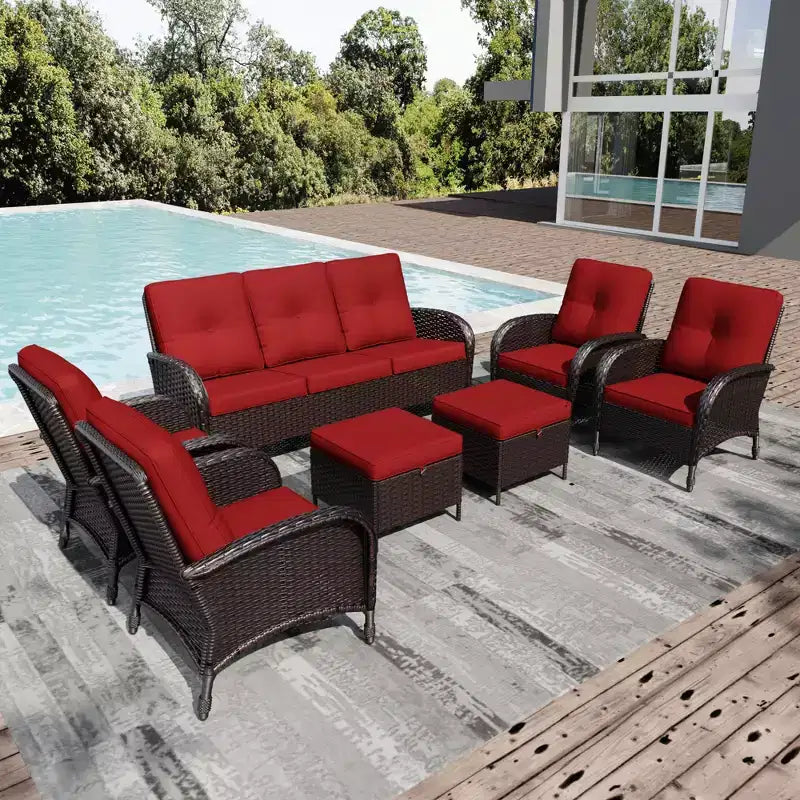 UPTIOT 8-Piece Outdoor Patio Set with 3-Seat Sofa, Swivel Chairs, Wicker Chairs, Ottomans & Side Table for Ultimate Comfort