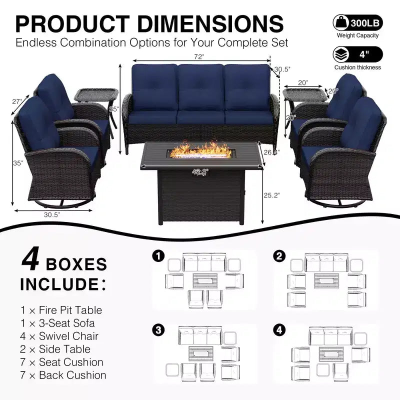 UPTIOT Outdoor Patio Set with Fire Pit, Sofa, Swivel Chairs, and Side Tables