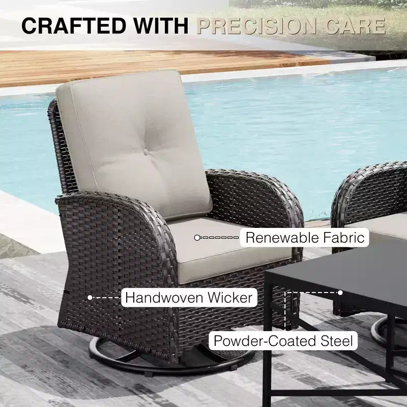 UPTIOT Outdoor Patio Set with Fire Pit, Sofa, Swivel Chairs, and Side Tables