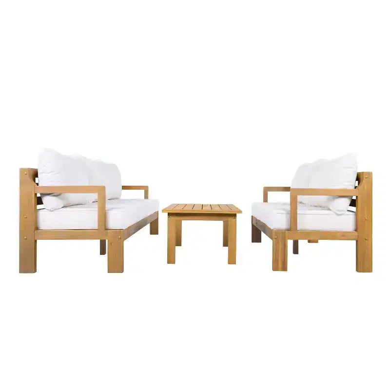 Christopher Knight Home Ivetta Modern 3 Piece Patio Acacia Wood Seating Set and Coffee Table