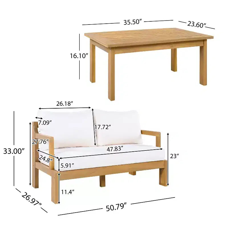Christopher Knight Home Ivetta Modern 3 Piece Patio Acacia Wood Seating Set and Coffee Table