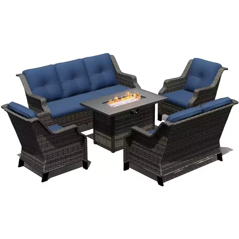 UPTIOT Outdoor Luxury Set with 3-Seater Sofa, Loveseat, Swivel Chairs & Fire Pit for All-Season Comfort