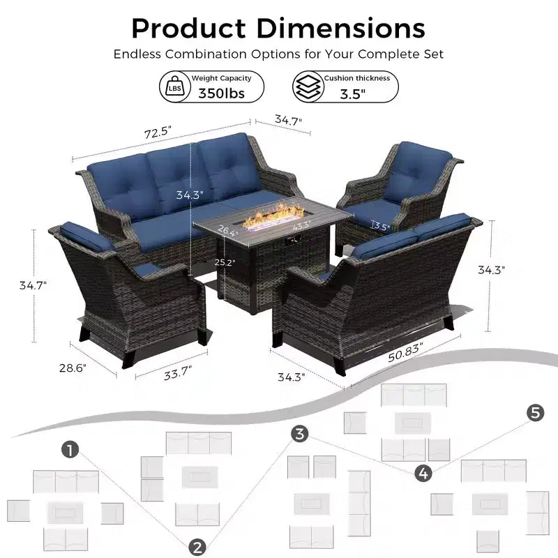 UPTIOT Outdoor Luxury Set with 3-Seater Sofa, Loveseat, Swivel Chairs & Fire Pit for All-Season Comfort