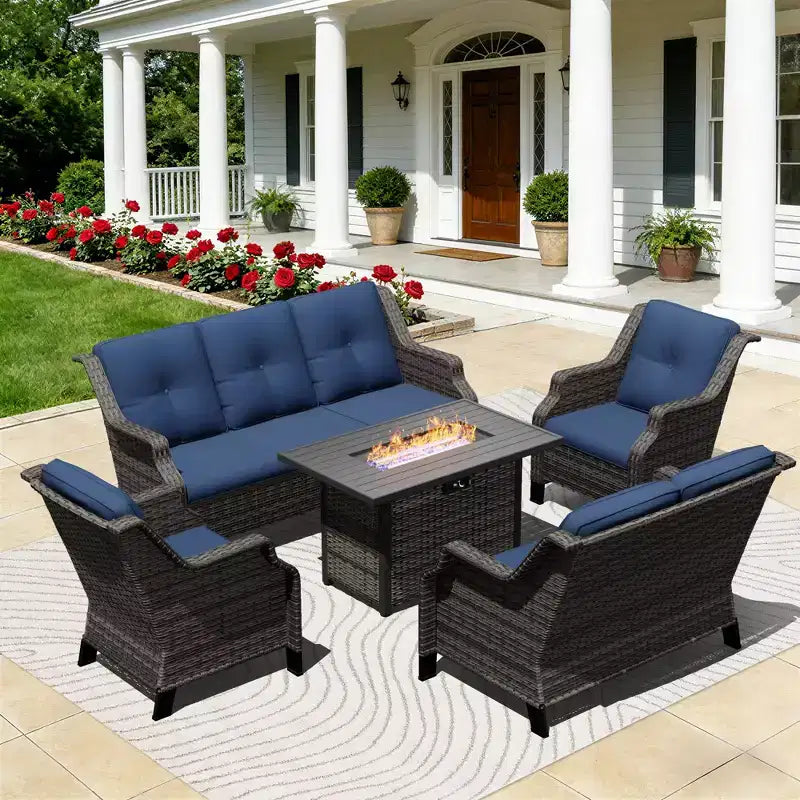 UPTIOT Outdoor Luxury Set with 3-Seater Sofa, Loveseat, Swivel Chairs & Fire Pit for All-Season Comfort