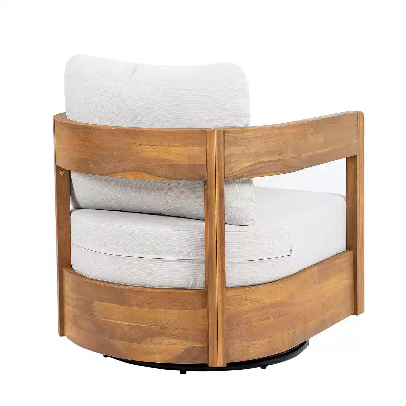 Christopher Knight Home Telluride 3 Piece Modern Patio Acacia Wood 360 Swivel Club Chairs with Lightweight Concrete Side Table
