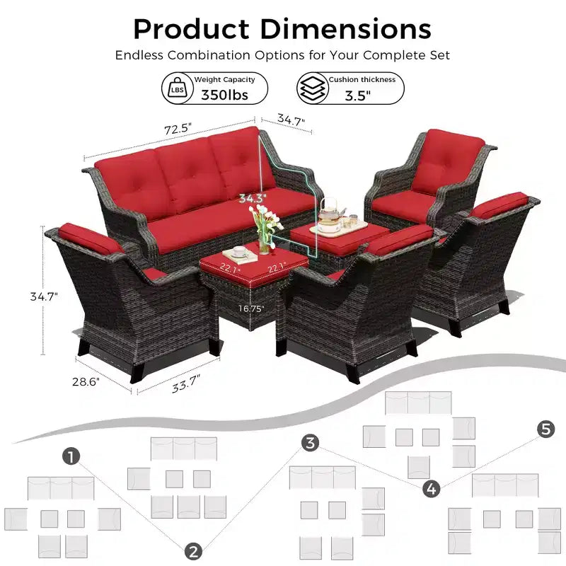UPTIOT 4-Chair Set with 2 Ottomans & Sofa
