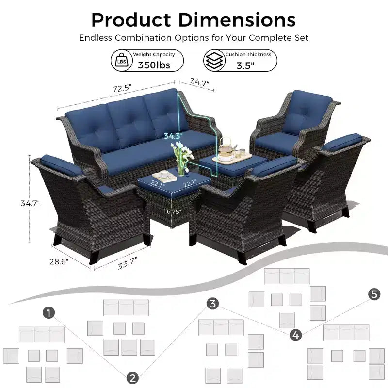 UPTIOT 4-Chair Set with 2 Ottomans & Sofa