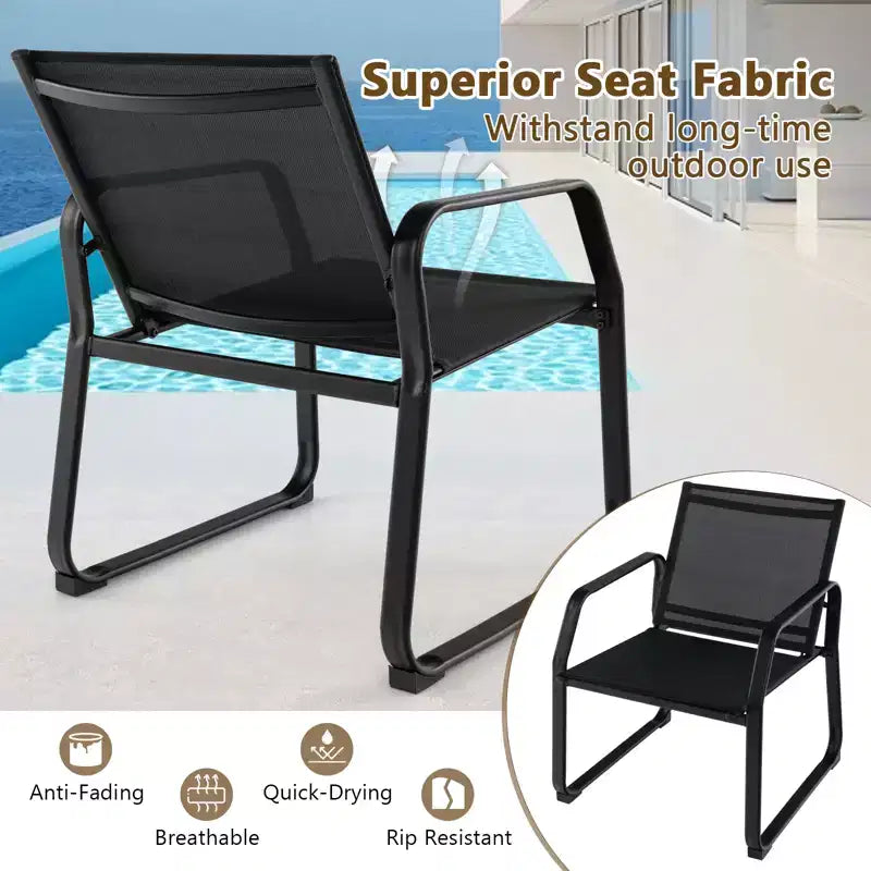 Costway 4 PCS Patio Conversation Set w/ Breathable Fabric Seat Tempered Glass Tabletop