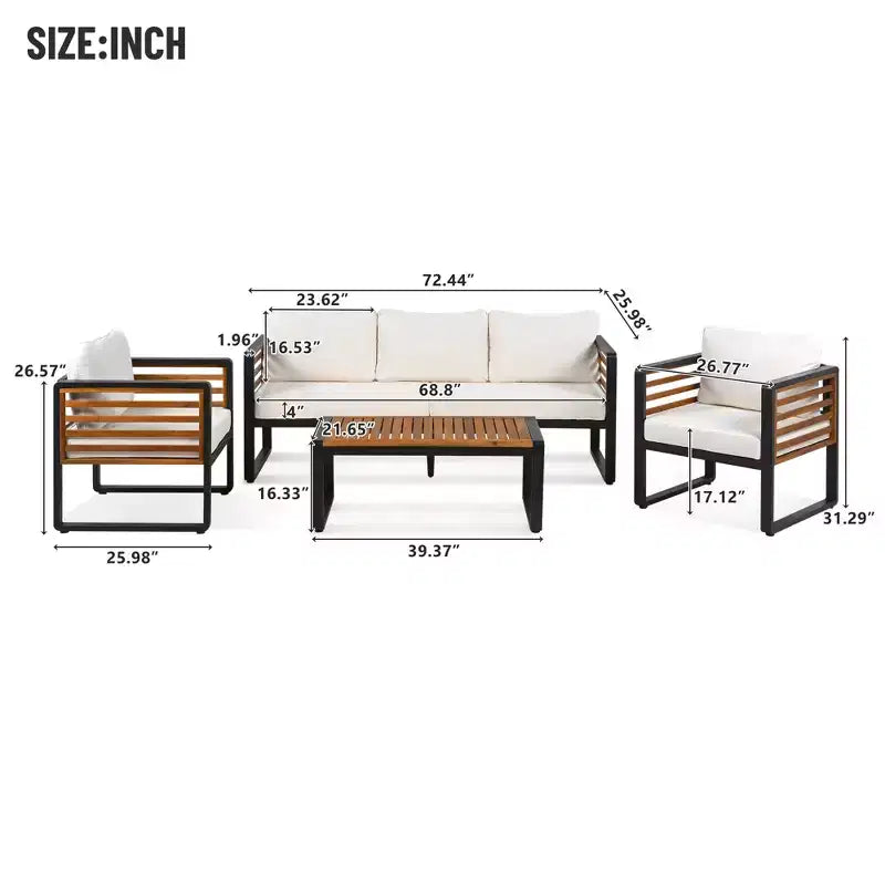 Polibi 4-Piece Outdoor Patio Conversation Set with Removable Cushions