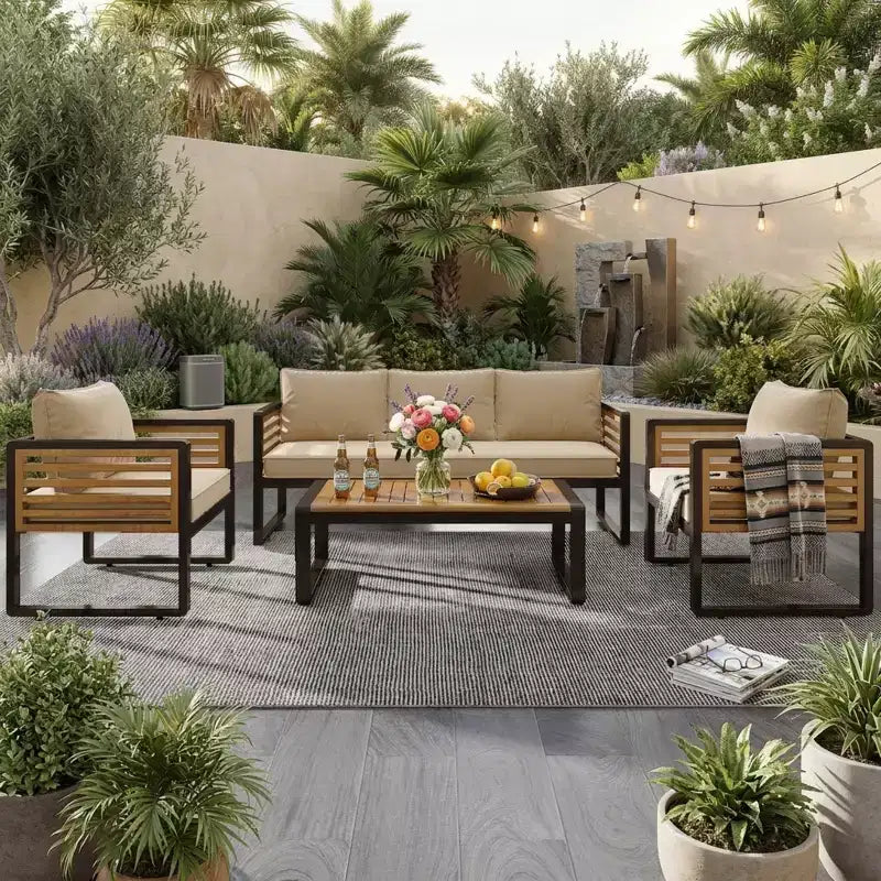 Polibi 4-Piece Outdoor Patio Conversation Set with Removable Cushions