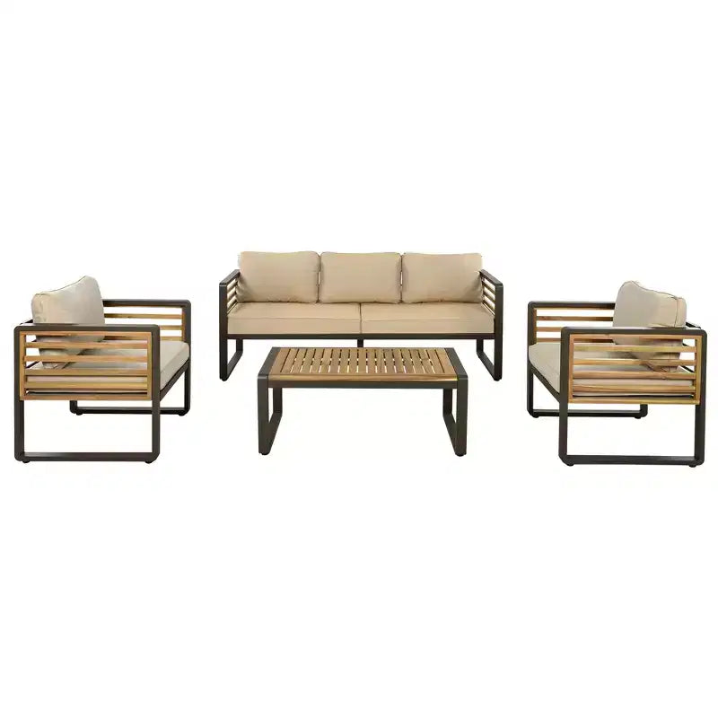 Polibi 4-Piece Outdoor Patio Conversation Set with Removable Cushions