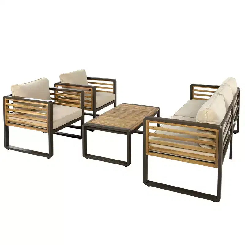Polibi 4-Piece Outdoor Patio Conversation Set with Removable Cushions