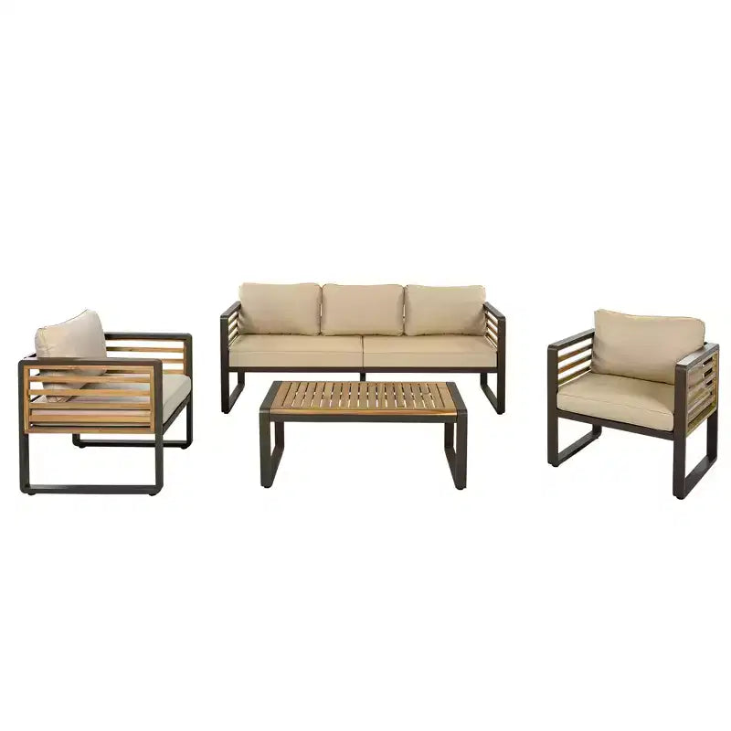Polibi 4-Piece Outdoor Patio Conversation Set with Removable Cushions