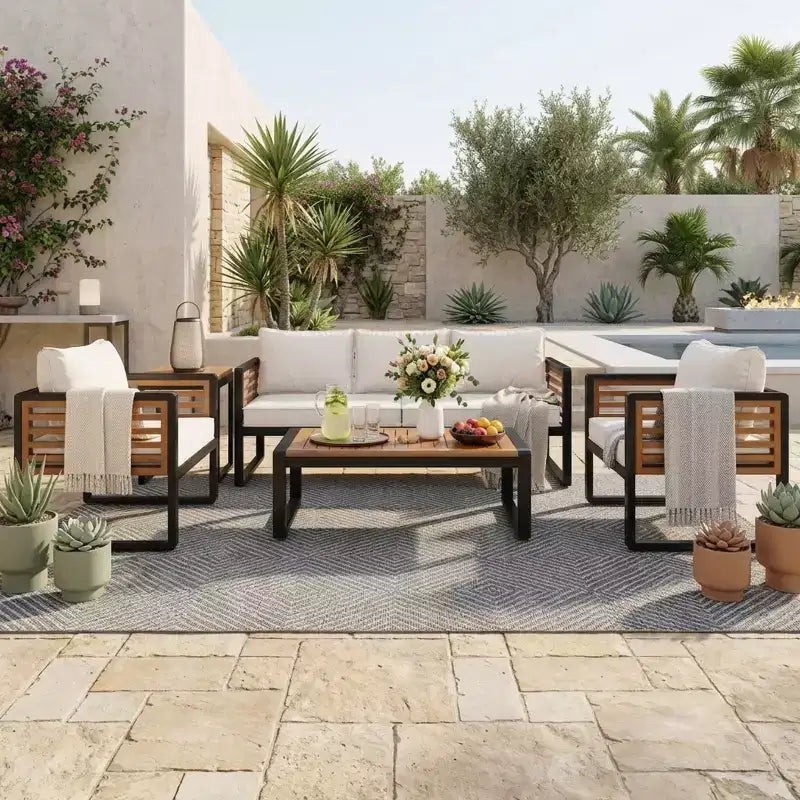 Polibi 4-Piece Outdoor Patio Conversation Set with Removable Cushions