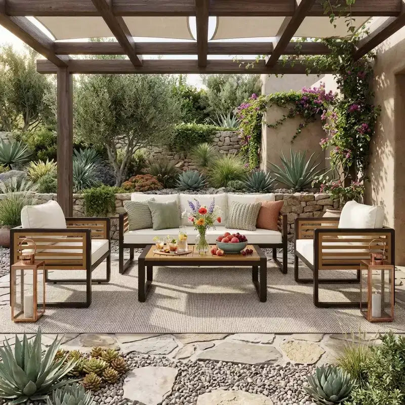 Polibi 4-Piece Outdoor Patio Conversation Set with Removable Cushions