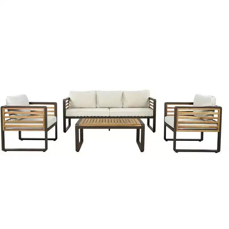 Polibi 4-Piece Outdoor Patio Conversation Set with Removable Cushions
