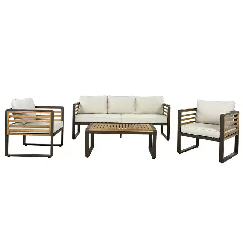 Polibi 4-Piece Outdoor Patio Conversation Set with Removable Cushions