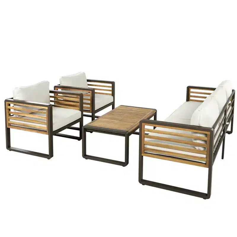 Polibi 4-Piece Outdoor Patio Conversation Set with Removable Cushions