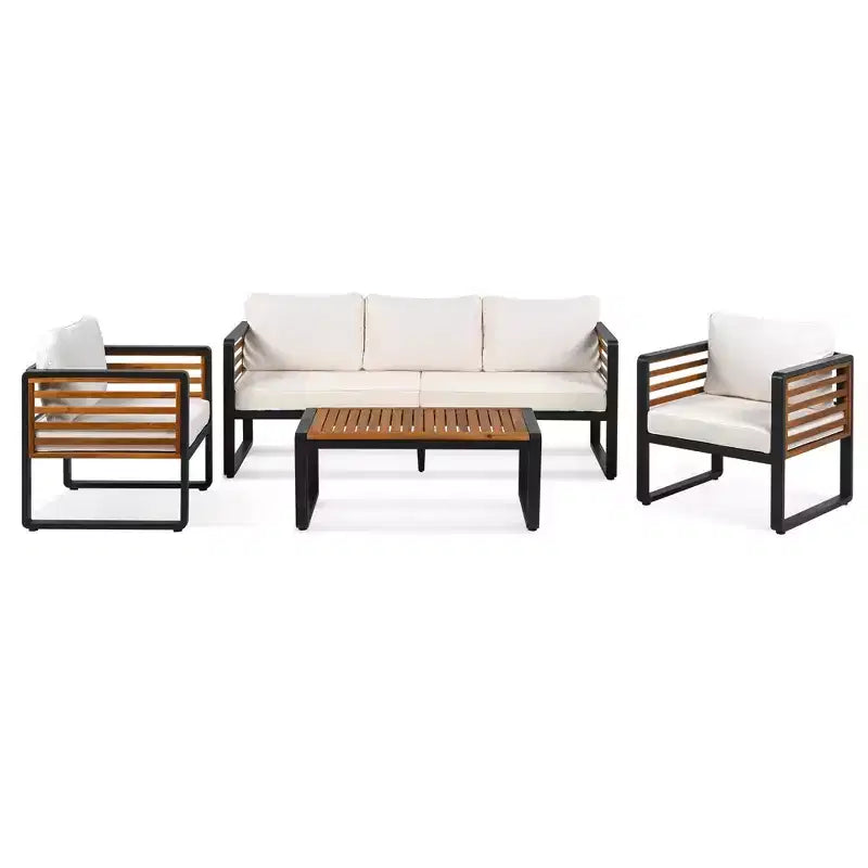 Polibi 4-Piece Outdoor Patio Conversation Set with Removable Cushions