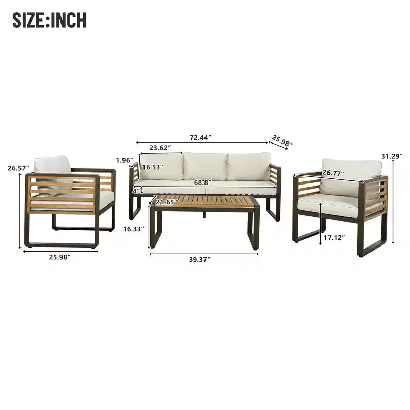 Polibi 4-Piece Outdoor Patio Conversation Set with Removable Cushions
