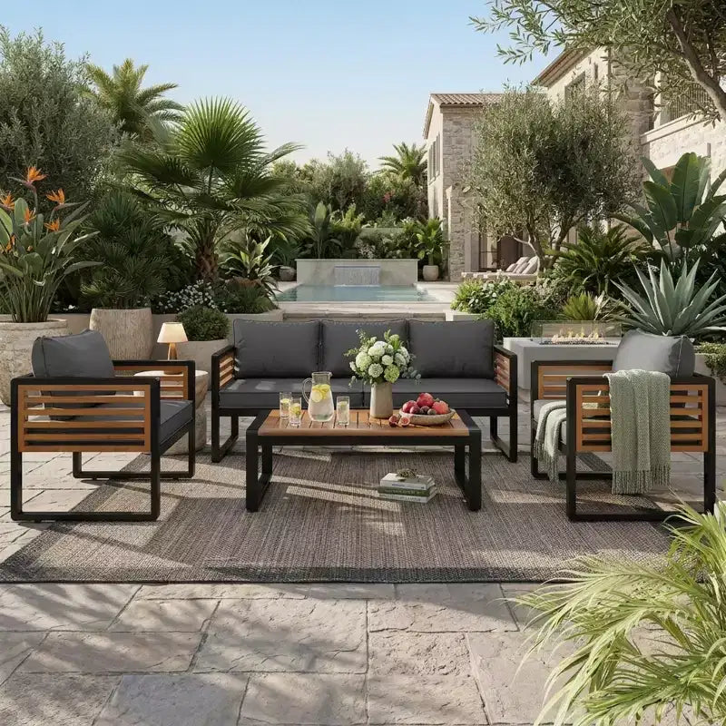 Polibi 4-Piece Outdoor Patio Conversation Set with Removable Cushions