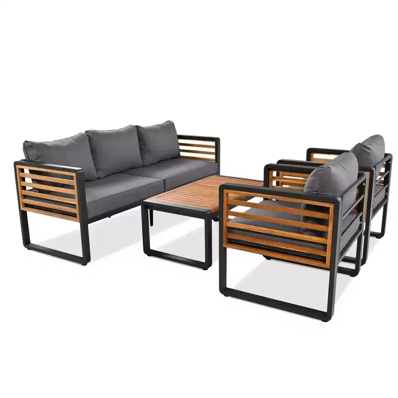 Polibi 4-Piece Outdoor Patio Conversation Set with Removable Cushions