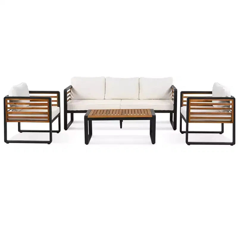 Polibi 4-Piece Outdoor Patio Conversation Set with Removable Cushions