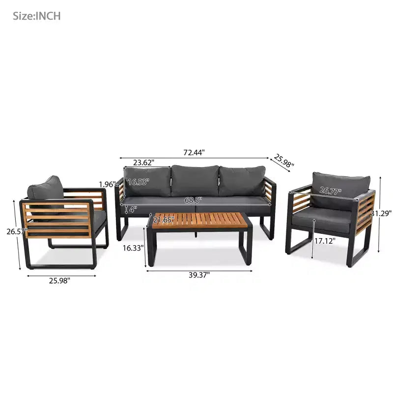 Polibi 4-Piece Outdoor Patio Conversation Set with Removable Cushions