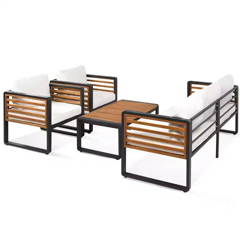 Polibi 4-Piece Outdoor Patio Conversation Set with Removable Cushions