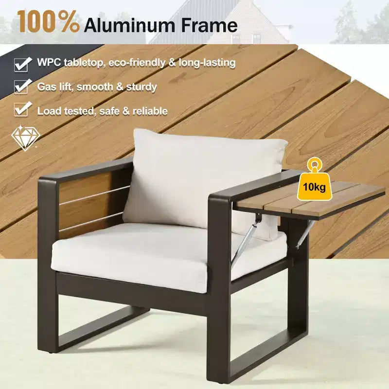 Polibi 4-Piece Outdoor Patio Set with Coffee Table & Fold-Out Side Tables