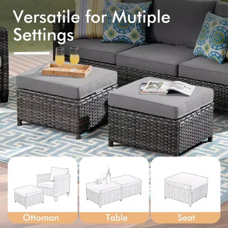HOMLUX 5-Piece Outdoor Patio Furniture Set: 3-Seater + 2 Chairs + 2 Ottomans