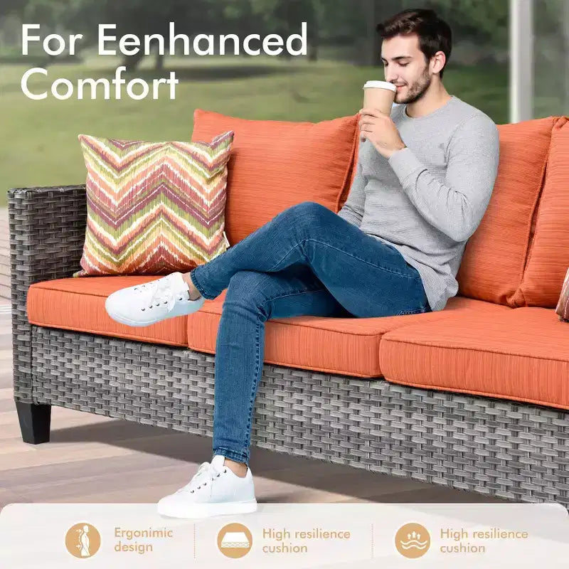 HOMLUX 6-Piece Patio Conversation Set w/ 3-Seater Sofa & Ottomans, Swivel Chairs Set
