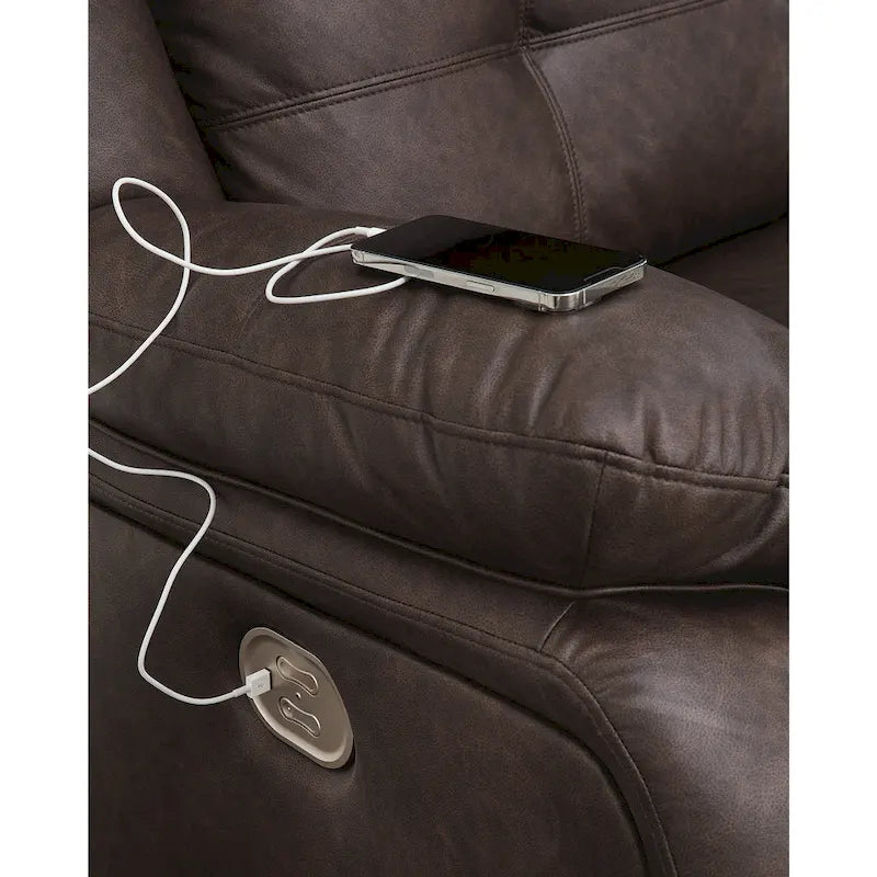 Dunkelbraunes 3-teiliges motorisiertes Relax-Ecksofa – 284 cm B x 99 cm T x 104 cm H