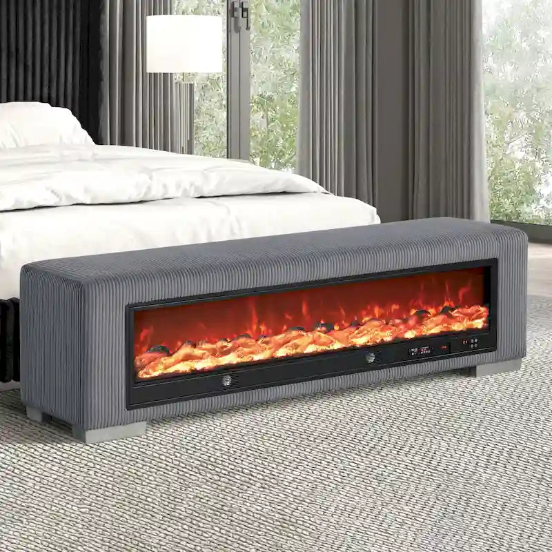 Chenille-Sitzbank mit Kamin-Simulator und Bluetooth-Audio