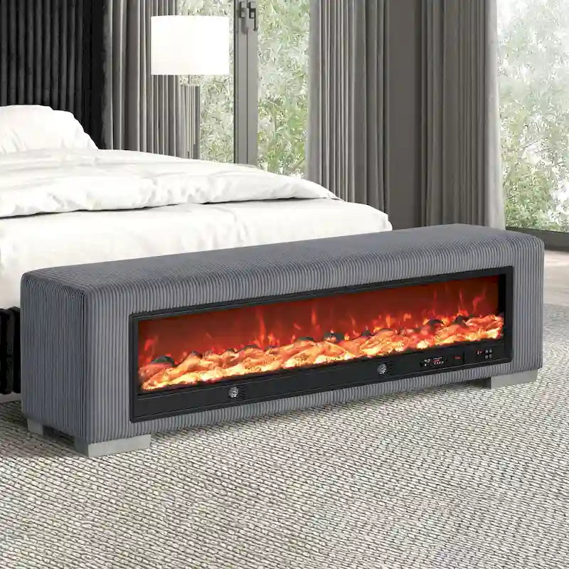Chenille-Sitzbank mit Kamin-Simulator und Bluetooth-Audio