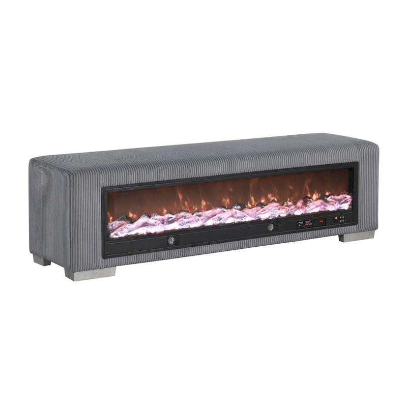 Chenille-Sitzbank mit Kamin-Simulator und Bluetooth-Audio