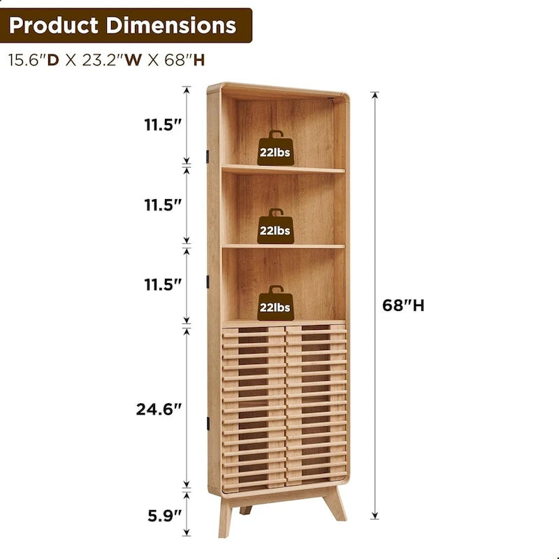 68 Zoll hoher Eckschrank mit Lamellentür, Mid-Century-Stil