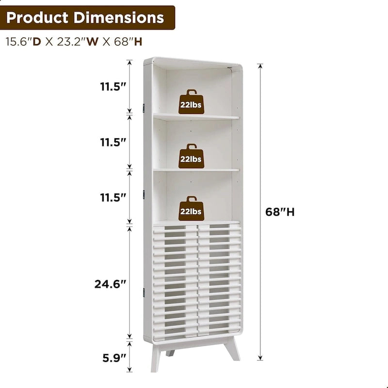 68 Zoll hoher Eckschrank mit Lamellentür, Mid-Century-Stil