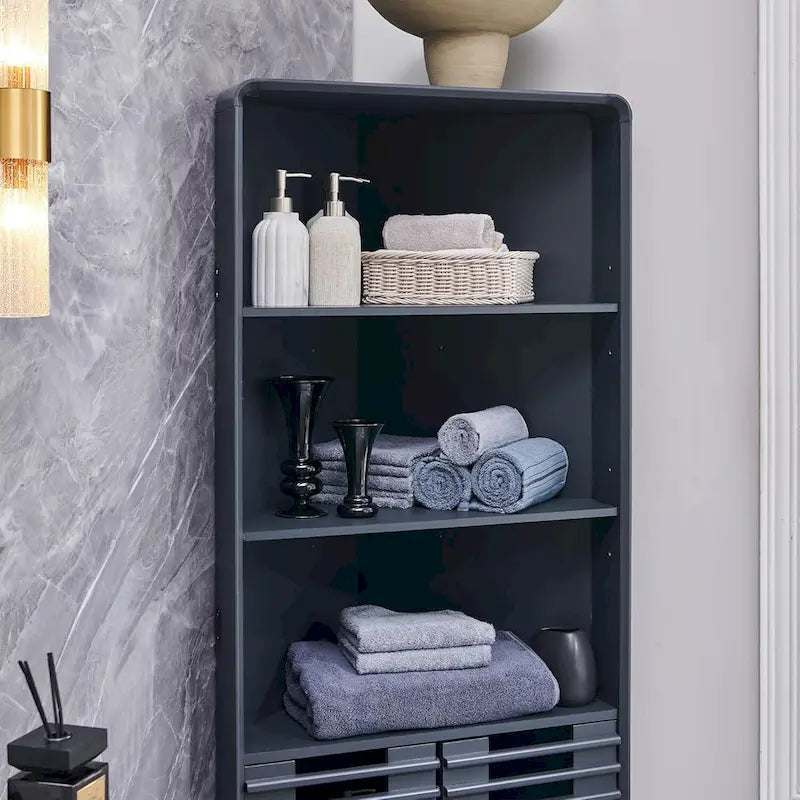 68 Zoll hoher Eckschrank mit Lamellentür, Mid-Century-Stil