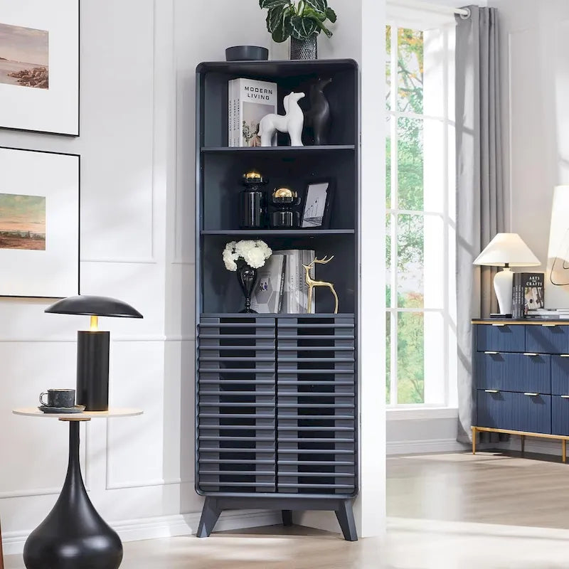 68 Zoll hoher Eckschrank mit Lamellentür, Mid-Century-Stil