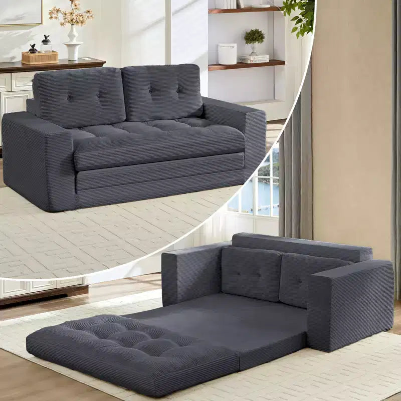 Mjkone 71'' 2-in-1 Convertible Futon Sofa Bed, Corded Fabric Foldable Tufted Buttons Loveseat Sleeper Sofa,Space-Saving